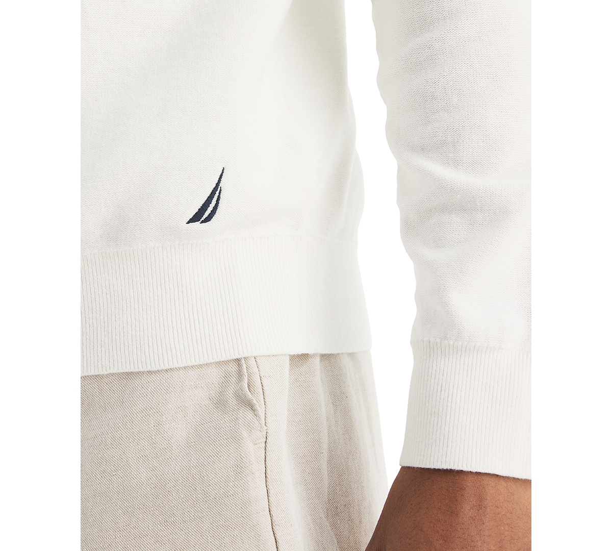 Nautica Men's Textured Quarter-zip Colorblocked Sweater In White