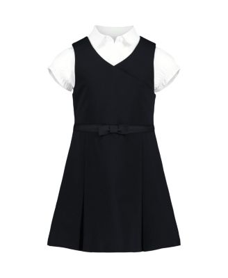 Little Girls 2-Piece Pleat Front Jumper and Stretch Poplin Shirt Set