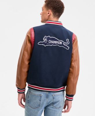 Men's Mixed-Media Varsity Bomber Jacket