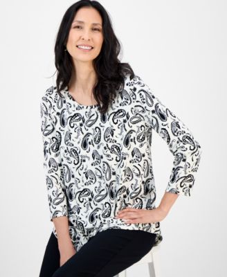 Women's Printed Scoop-Neck 3/4-Sleeve Top