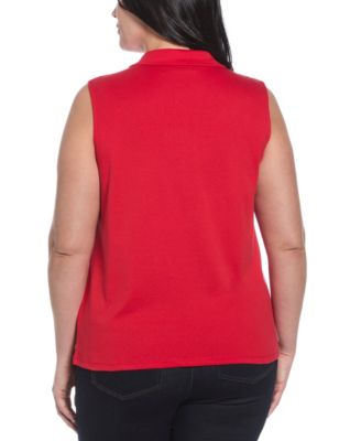 Plus Size Ribbed V-Neck Sleeveless Polo T-Shirt