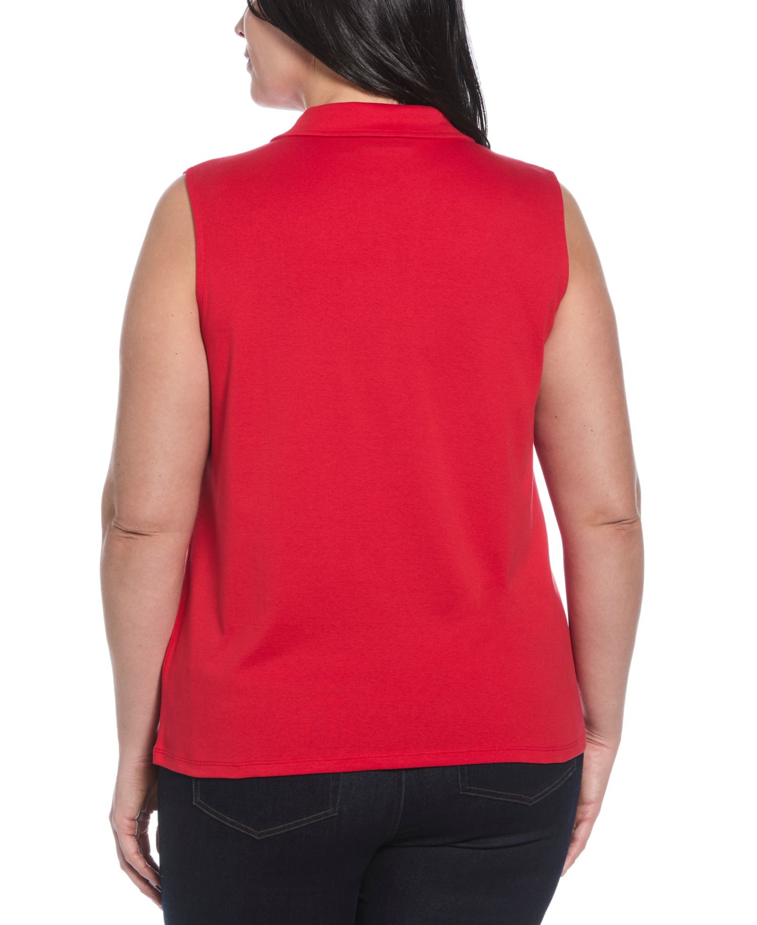 Plus Size Ribbed V-Neck Sleeveless Polo T-Shirt