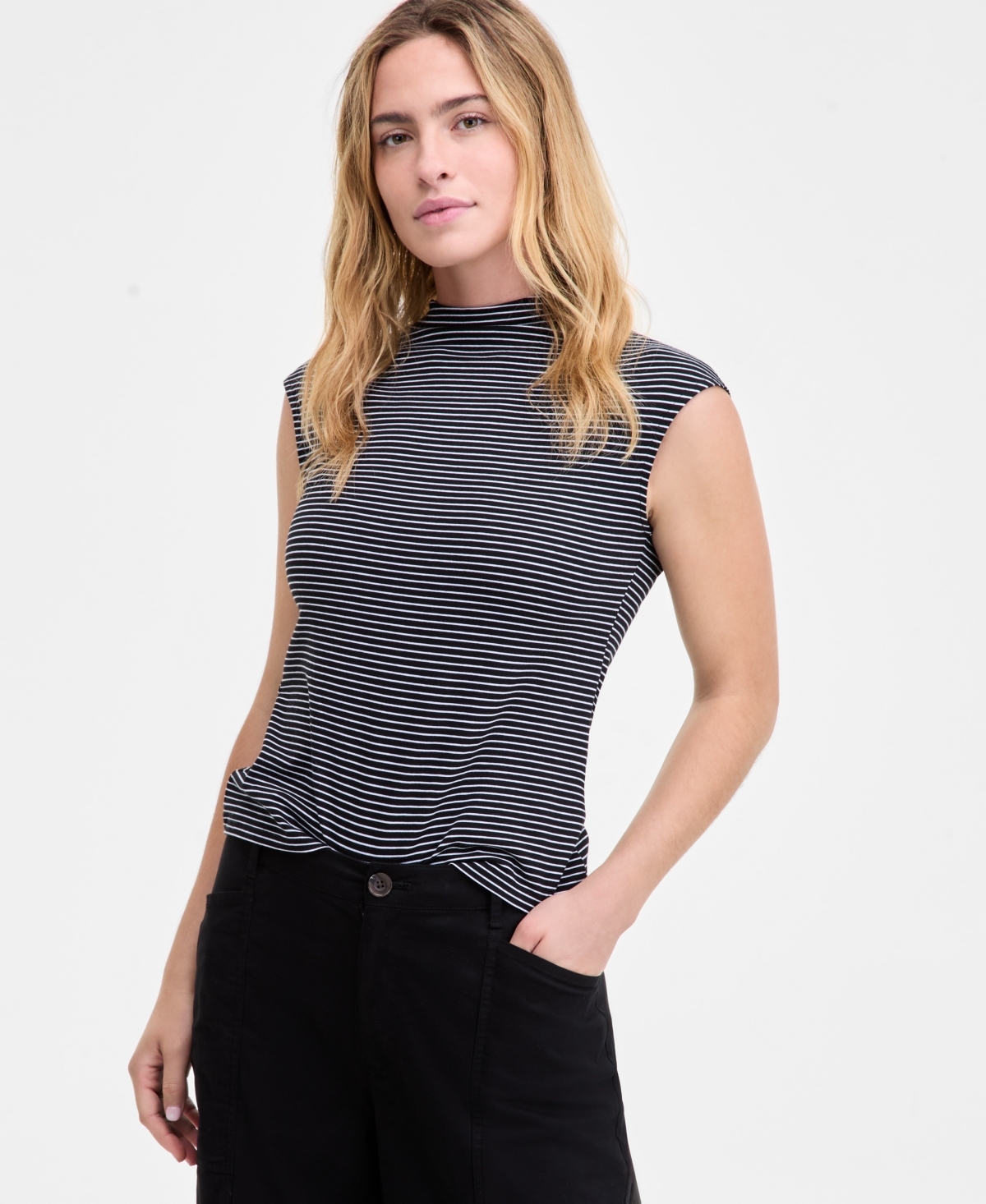 On 34th Women's Mock Neck Elbow-sleeve Top, Created For Macy's In Blue