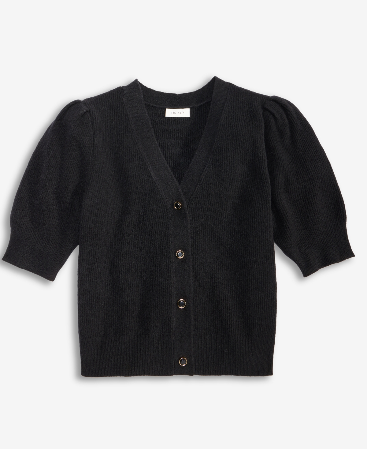 On 34th Women's Puff-sleeve V-neck Cardigan, Macy's Exclusive In Black