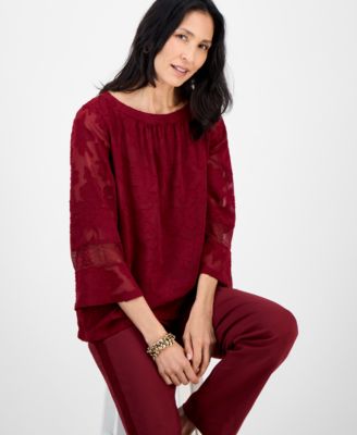 Women's Jacquard Lace Blouse & Lace Panel Pants