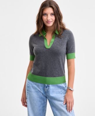 Women's Colorblocked Polo Short Sleeve Sweater, Macy's Exclusive 
