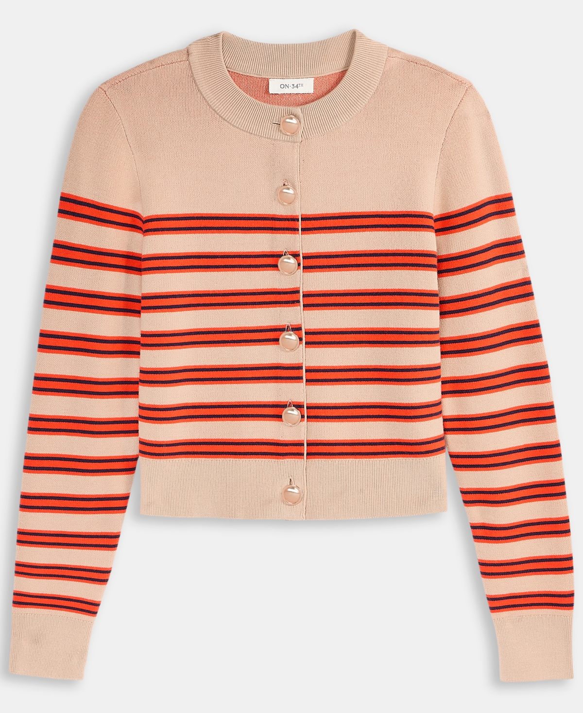 On 34th Women's Striped Long-sleeve Crewneck Cardigan, Macy's Exclusive In Multi