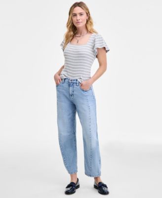 Women's Square-Neck Flutter-Sleeve Ribbed Top, Macy's Exclusive