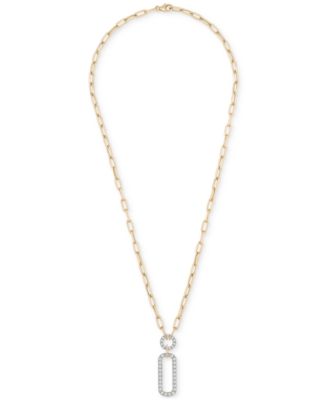 Diamond Pav&eacute; Paperclip 17" Pendant Necklace (1 ct. t.w.) in 14k Gold, Exclusively at Macy's