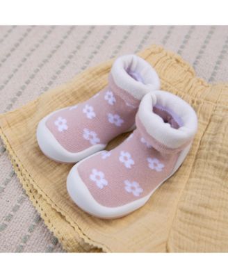 Baby Girls First Walk Sock Shoes Daisies - Mauve
