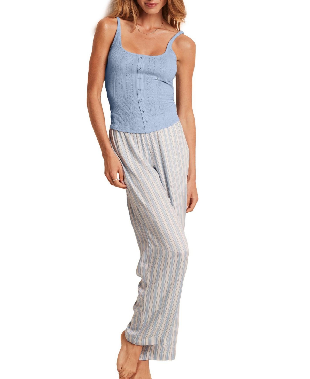Lindsay Women's Pajama Tank Top And Pants Set - Stripe blue