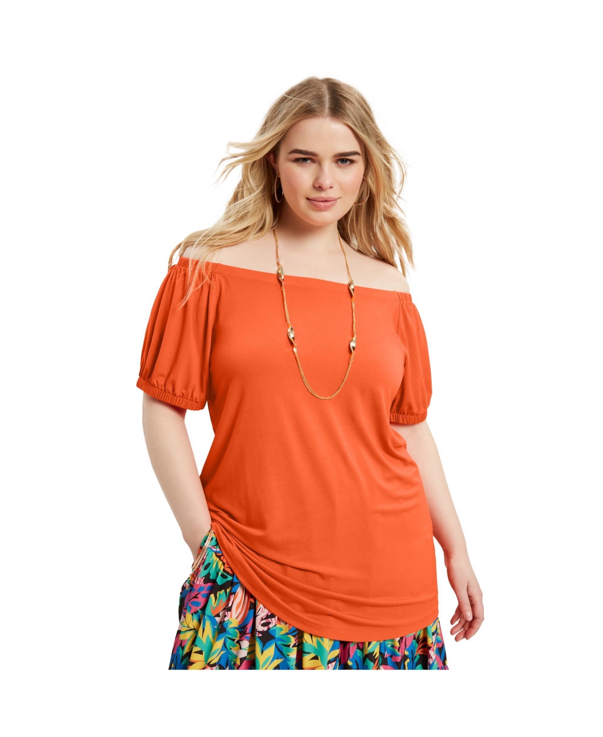 Women's June + Vie Puff Sleeve Off-The-Shoulder Top - Grenadine