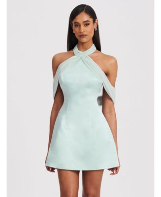 Miss Circle Women's Zafrina Light Cyan Halter Off-shoulder Backless Mini  Dress - Macy's