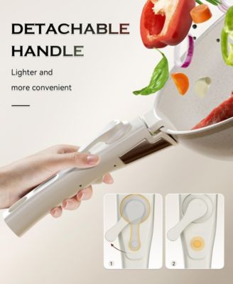 18-Piece Non-Stick Cookware Set with Silicone Tools, Detachable Handles, Space-Saving Design for All Stovetops