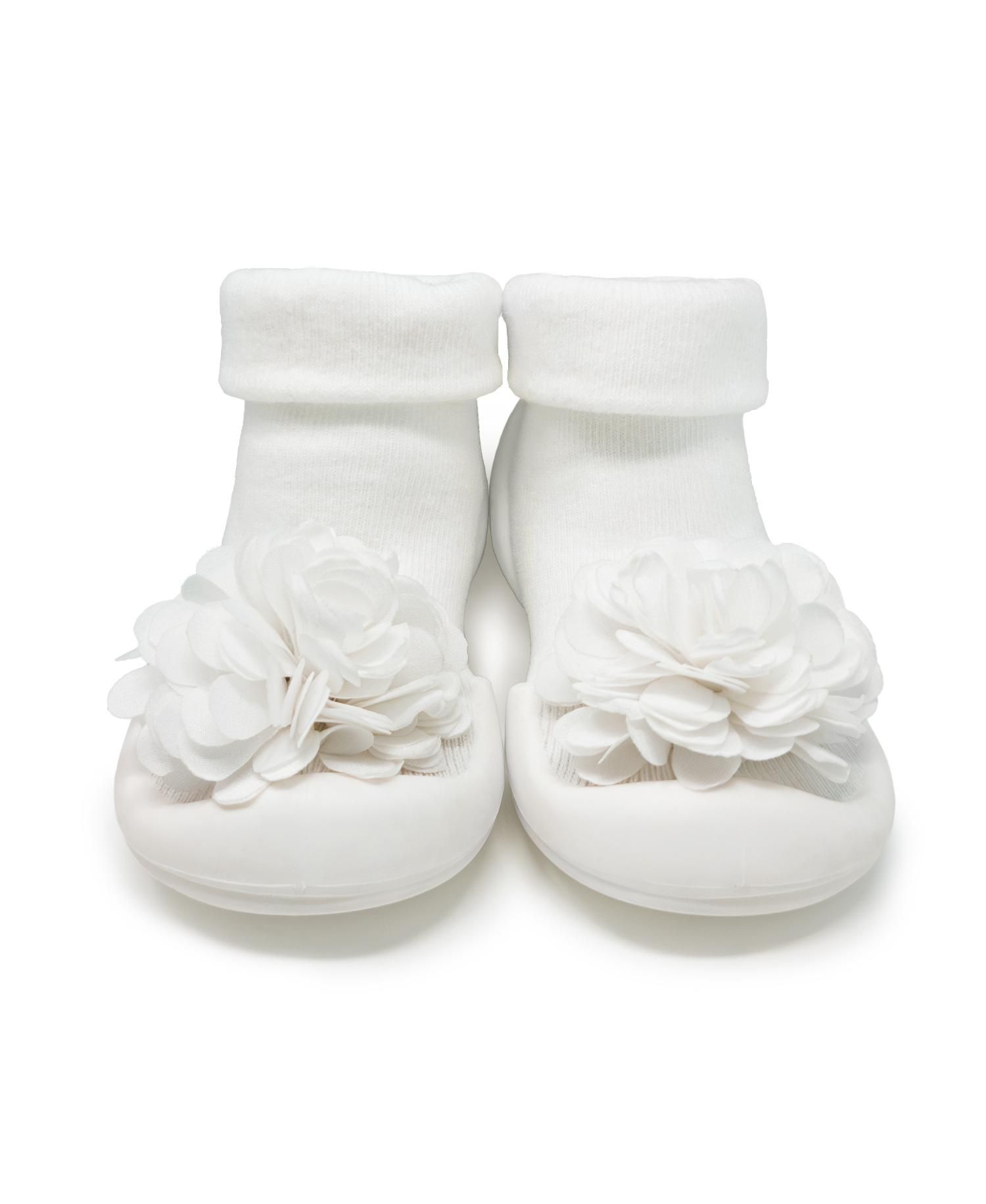 Baby Girl First Walk Sock Shoes Corsage - Snow