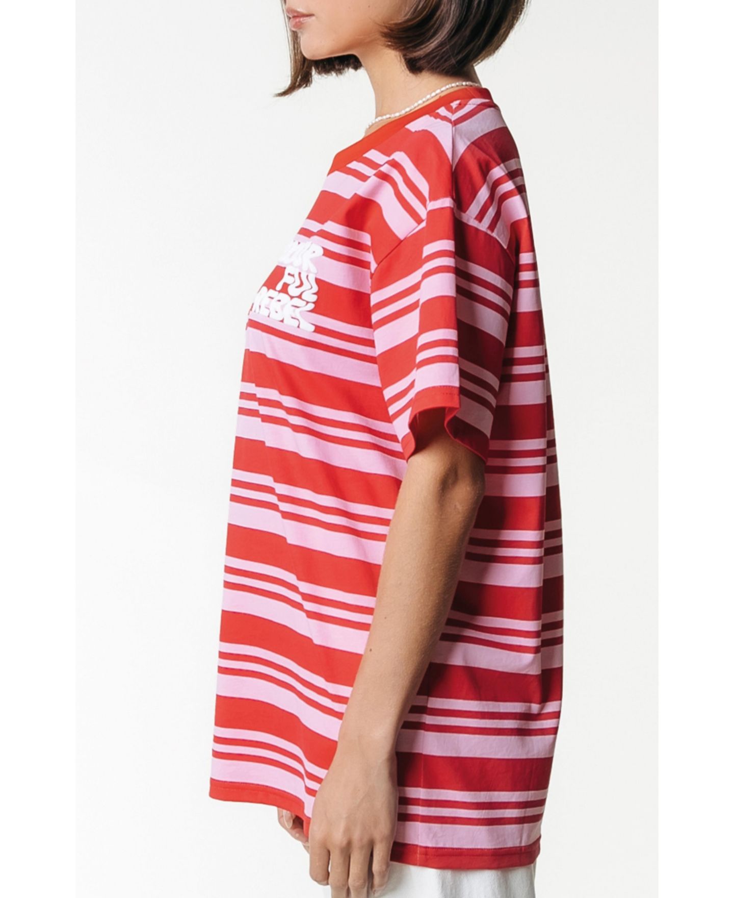 Женская футболка Colourful Rebel Puff Logo Stripe Loosefit, цвет: Розовый — фото 2