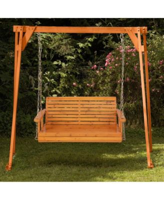 2-Person Wooden Porch Swing with Hanging Chains for Garden Yard