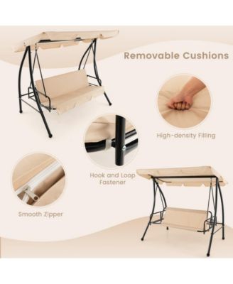 2-Seat Outdoor Convertible Swing Chair with Flat Bed and Adjustable Canopy