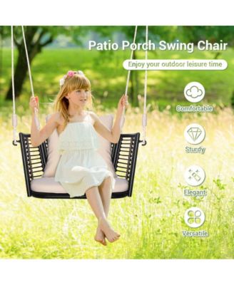 Porch Swing Patio Hanging Rattan Chair with Zippered Cushions and Rope