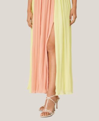 Women's Pleated Color Block Midi Dress