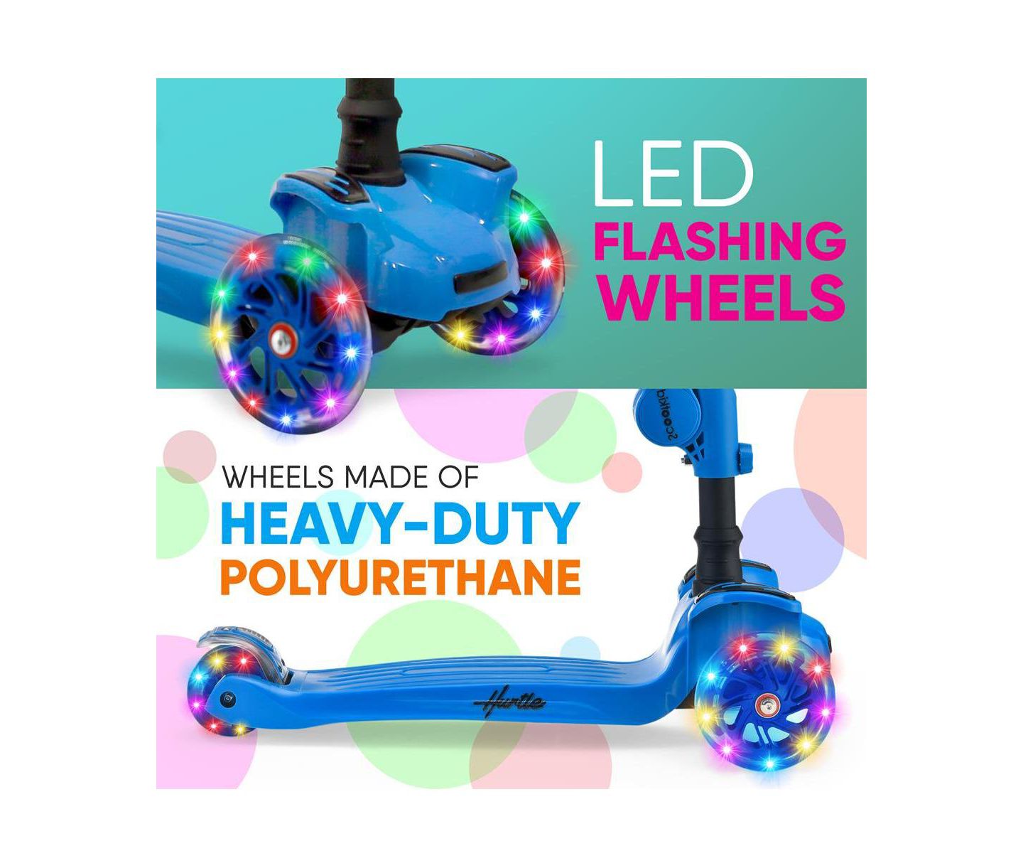 Детская игрушка Hurtle 3-Wheeled Sit or Stand Scooter with LED Wheel Lights and Lean-to-Steer, 45 lb Capacity, Ages 1+ — фото 3