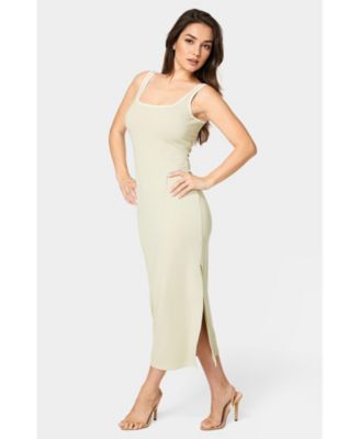 Women's Rib Contrast Square Neck Maxi Dress