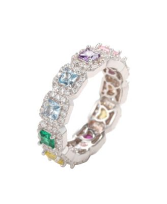 Suzy Levian Sterling Silver Rainbow Cubic Zirconia Princess Cut Eternity Band