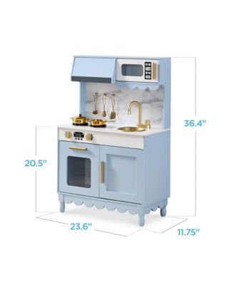 Pretend Play Cottage Kitchen Wooden Toy Set for Kids w/ 5 Accessories, Oven