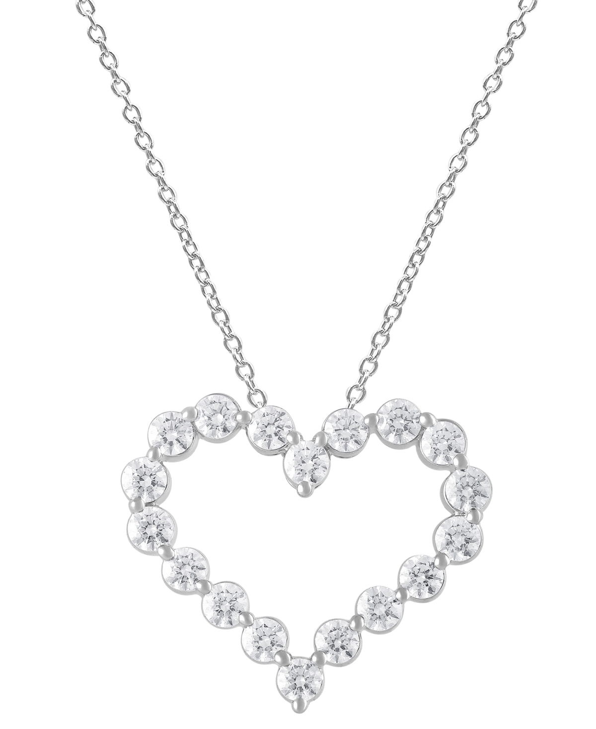 Lab Grown Diamond Open Heart Pendant Necklace (2 ct. t.w.) in 14k White Gold, 16" + 2" extender - White Gold
