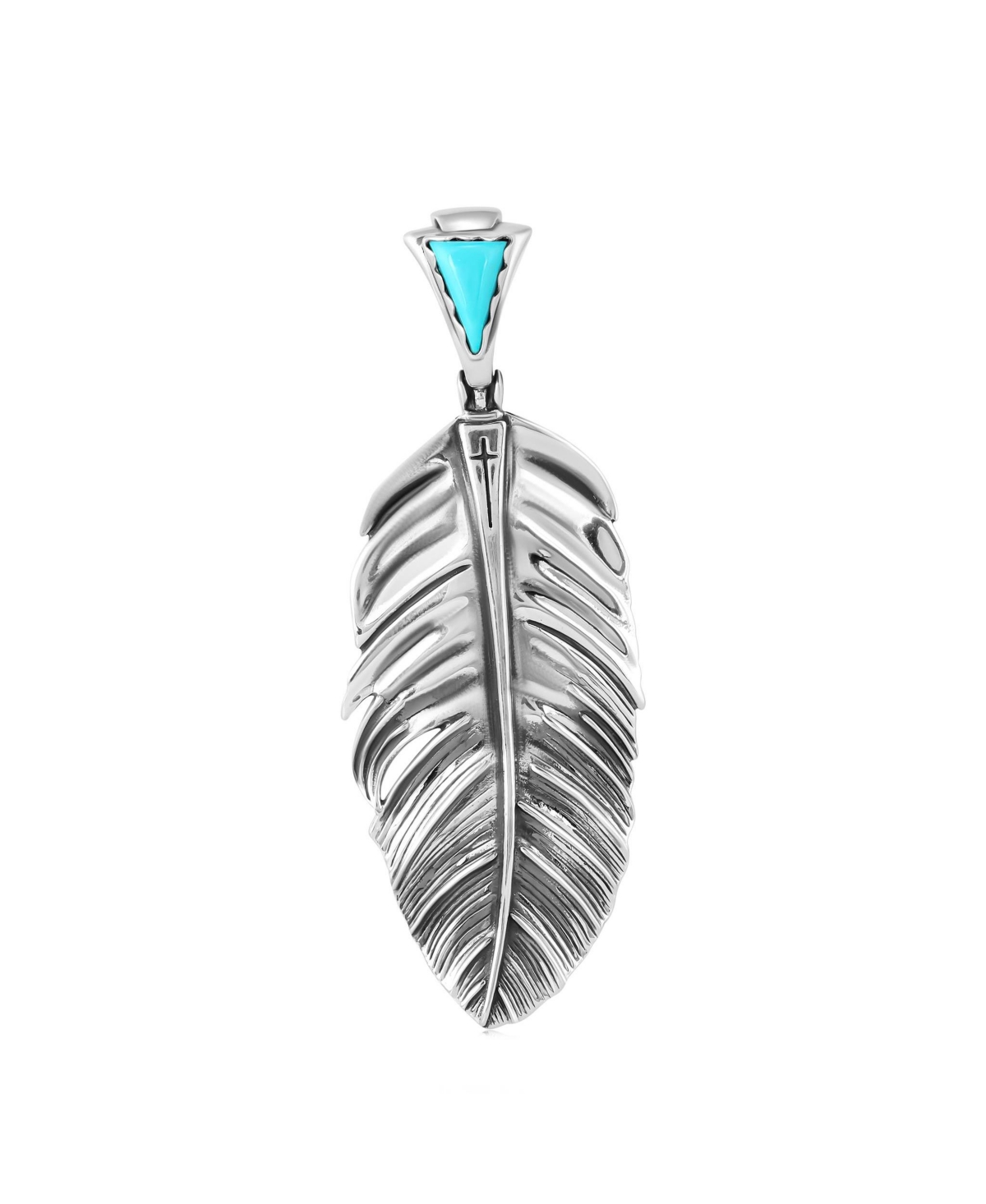 Sterling Silver Sleeping Beauty Turquoise Fritz Casuse Prayer Feather Pendant Enhancer