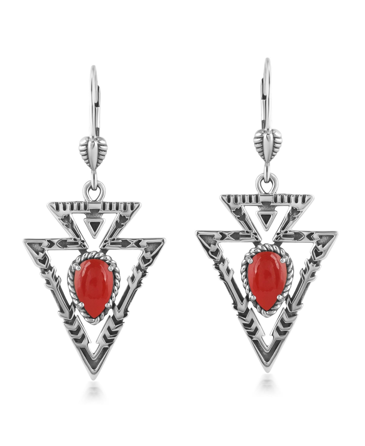 Sterling Silver Red Onyx Arrowhead Lever Back Earrings
