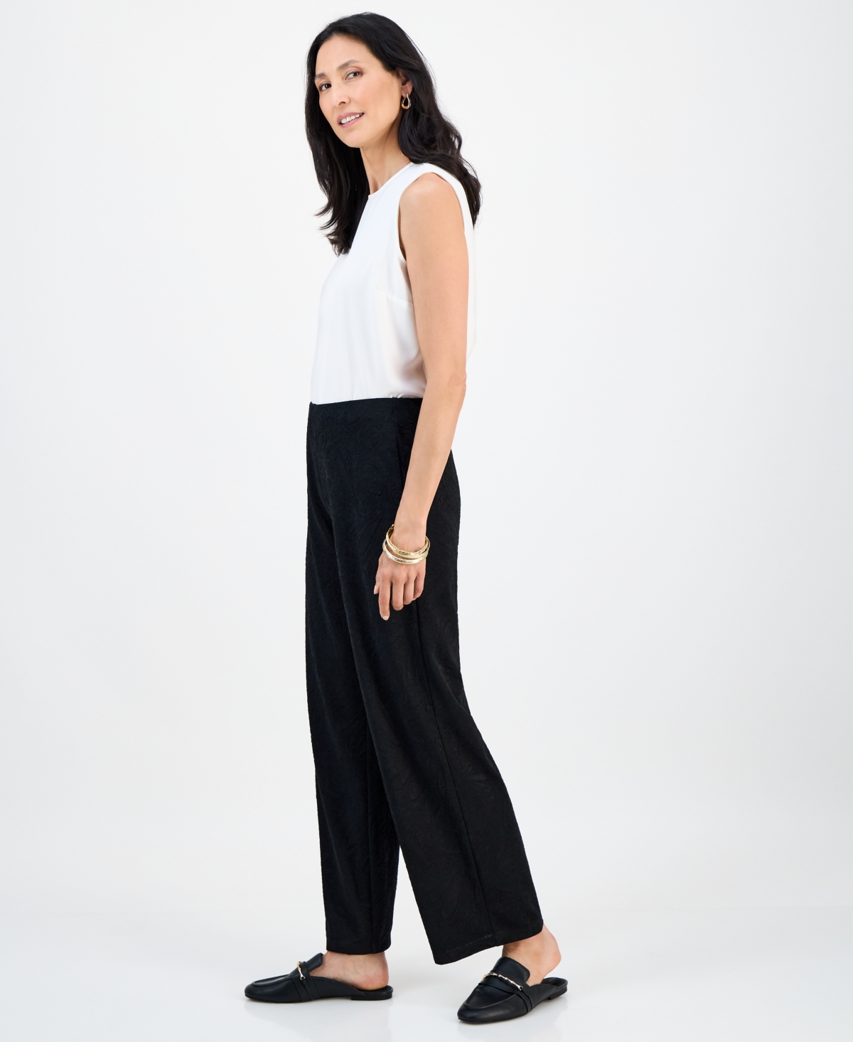 Jm Collection Women's Textured Knit Pull-on Pants, Exclusively At Macy's In Black