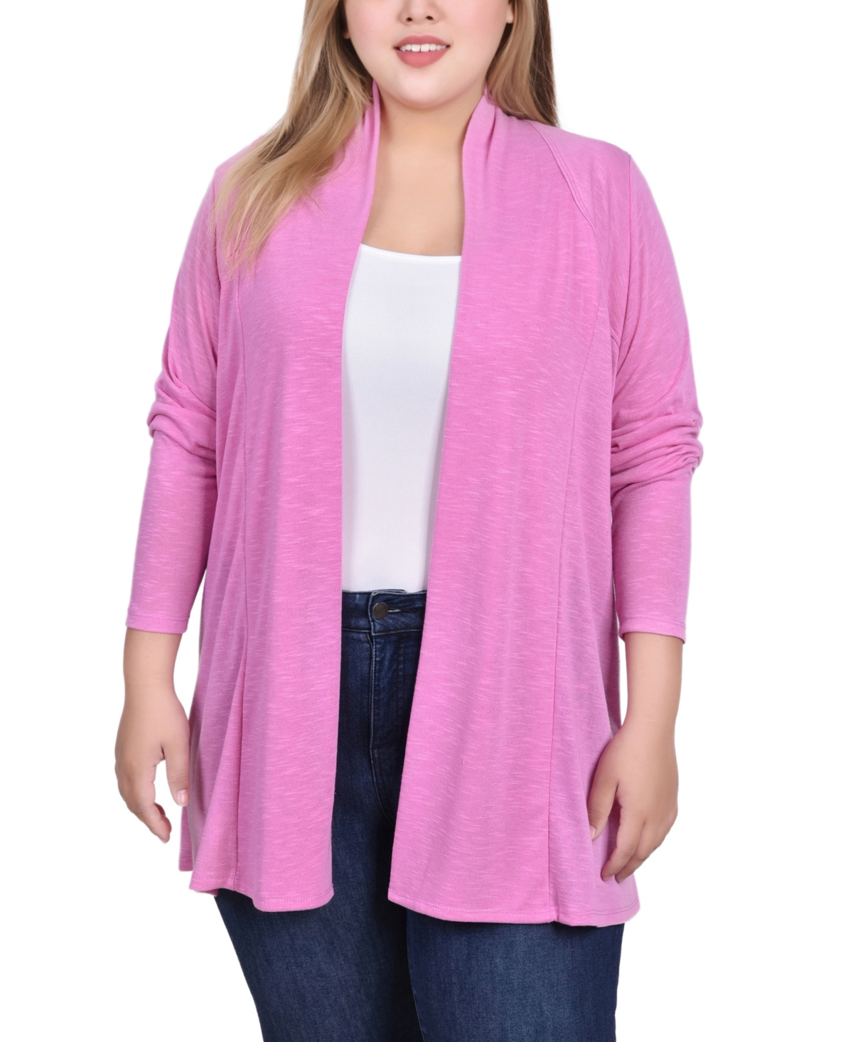 Plus Size Long Sleeve Cardigan Sweater - Zephyr green