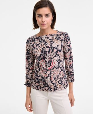 Women's Boat-Neck Paisley-Print Top