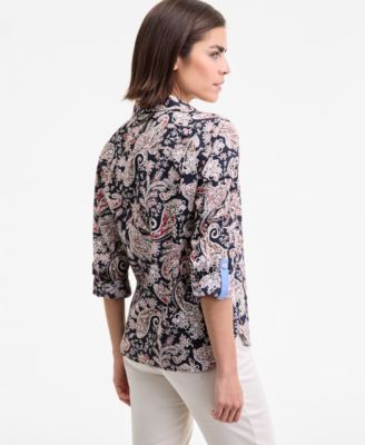 Women's Cotton Paisley-Print Roll-Tab Shirt