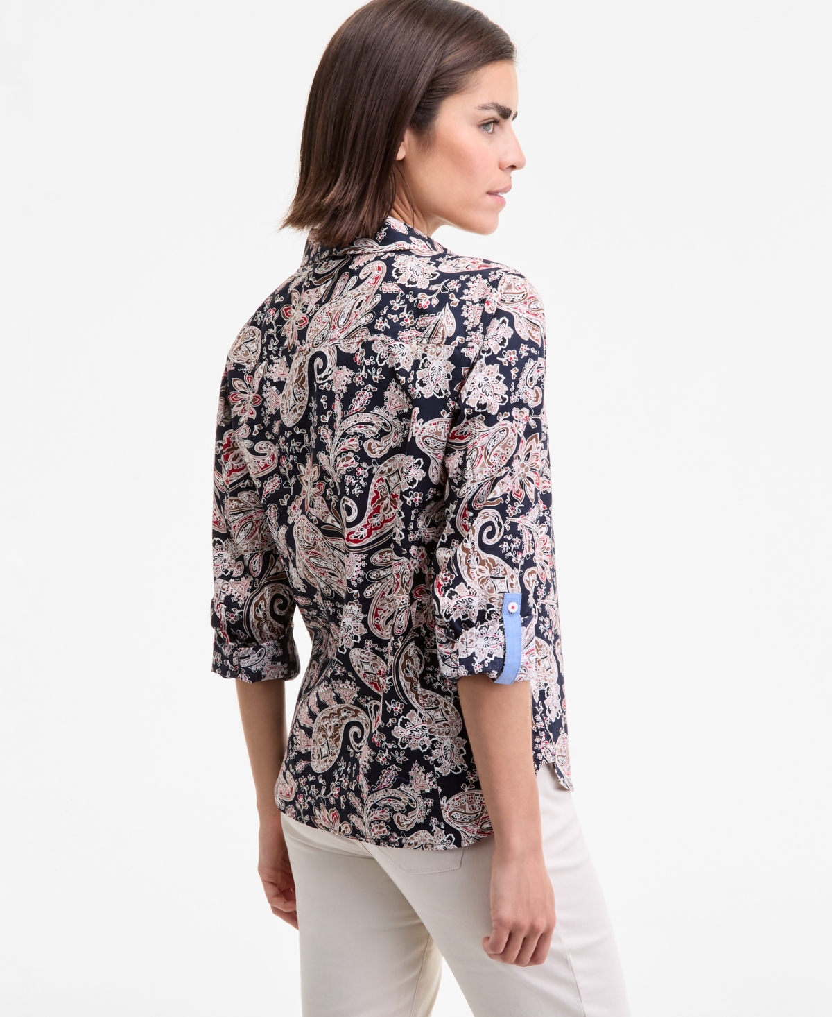 Nautica Jeans Women's Cotton Paisley-print Roll-tab Shirt In Multi