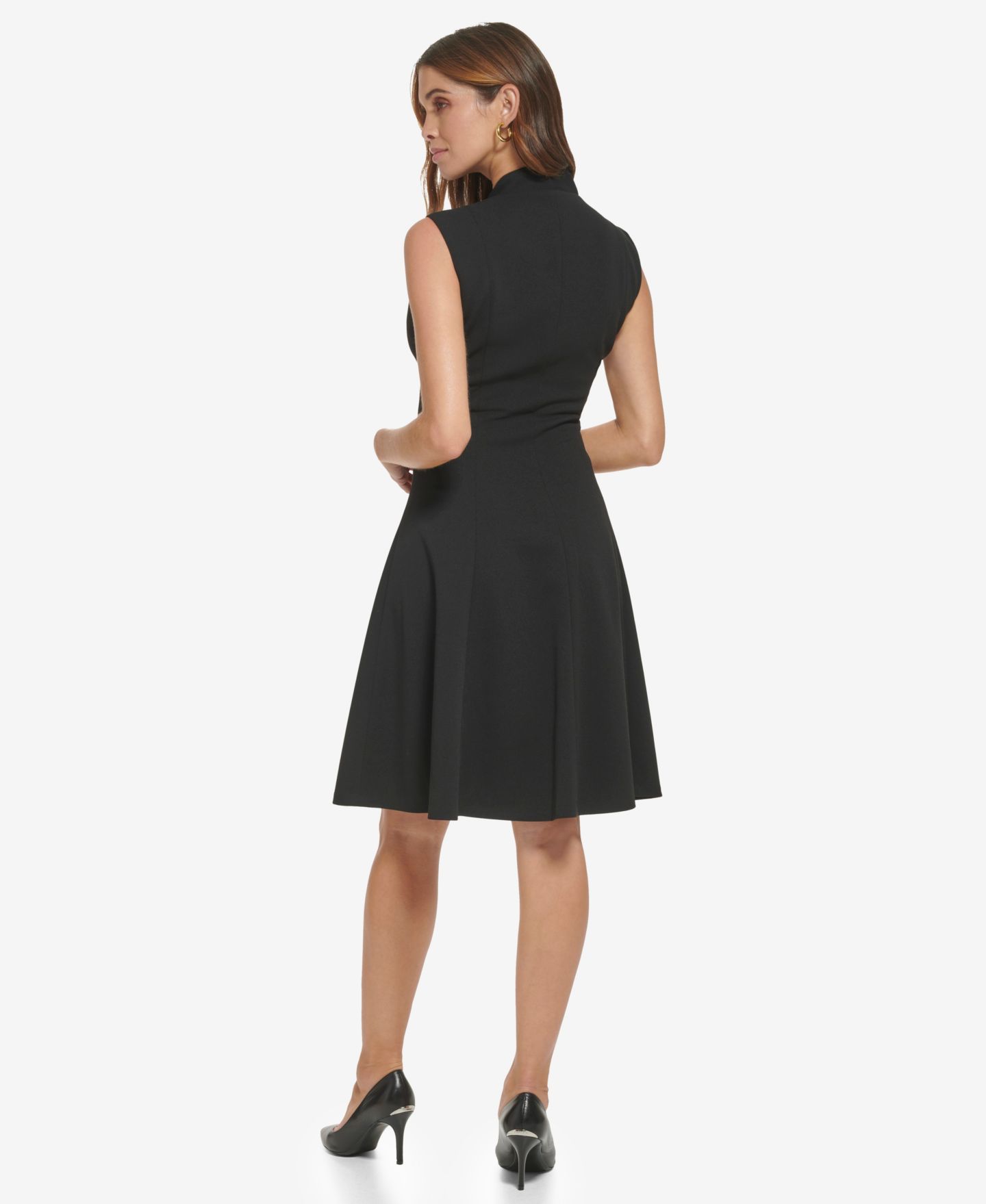 Женское платье Calvin Klein Petite Notch Collar Fit & Flare, цвет: Чёрный — фото 4