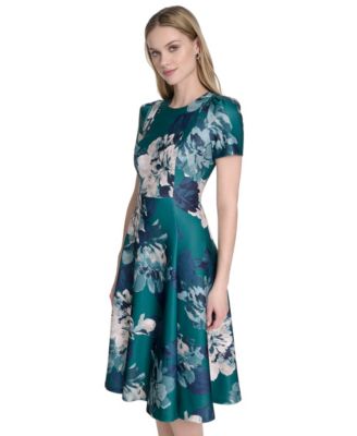 Women's Women's Scuba Floral-Print Fit & Flare Dress