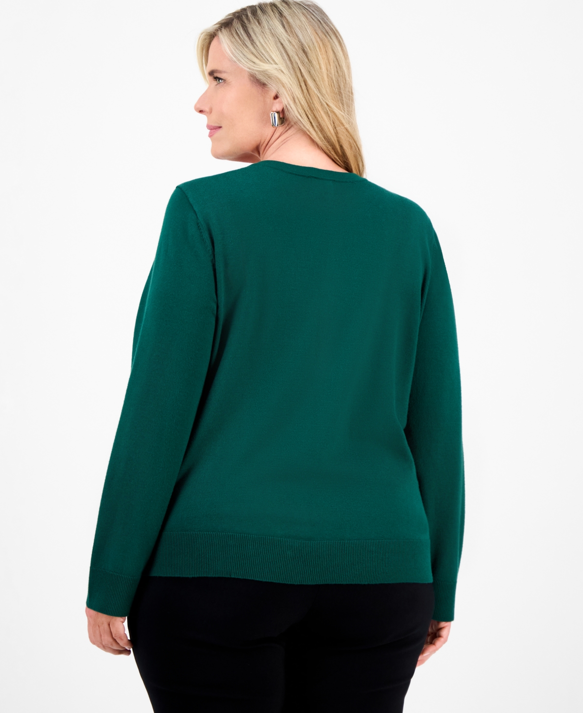 Jm Collection Plus Size Embellished Button-front Cardigan, Macy's Exclusive In Green