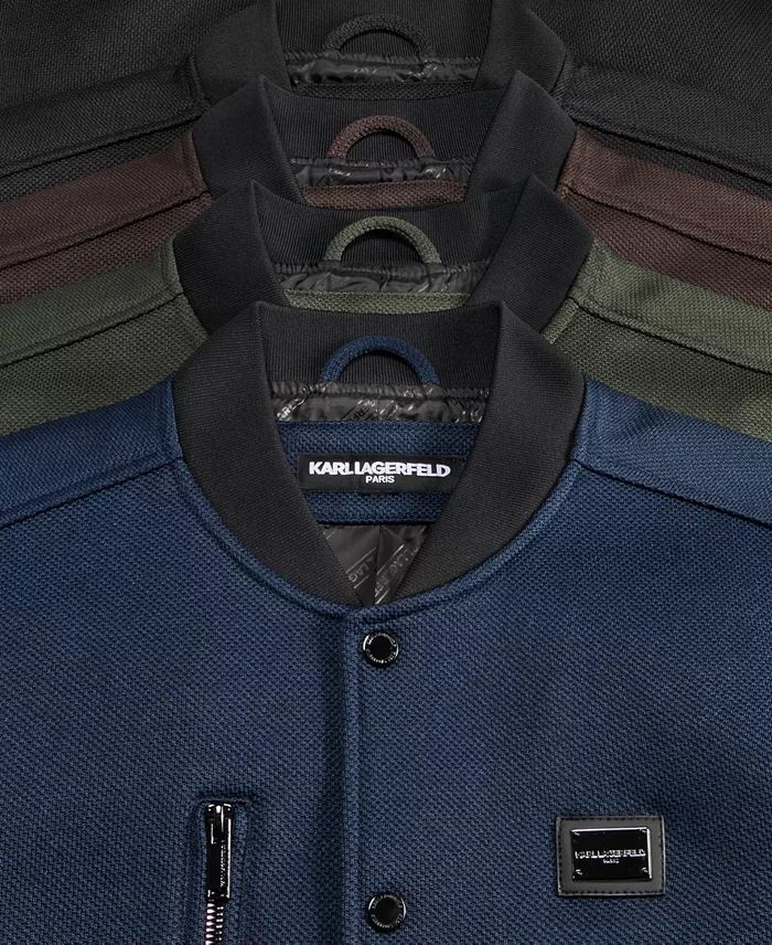 Men's Textured Varsity Zip Bomber Jacket - thumbnail 8