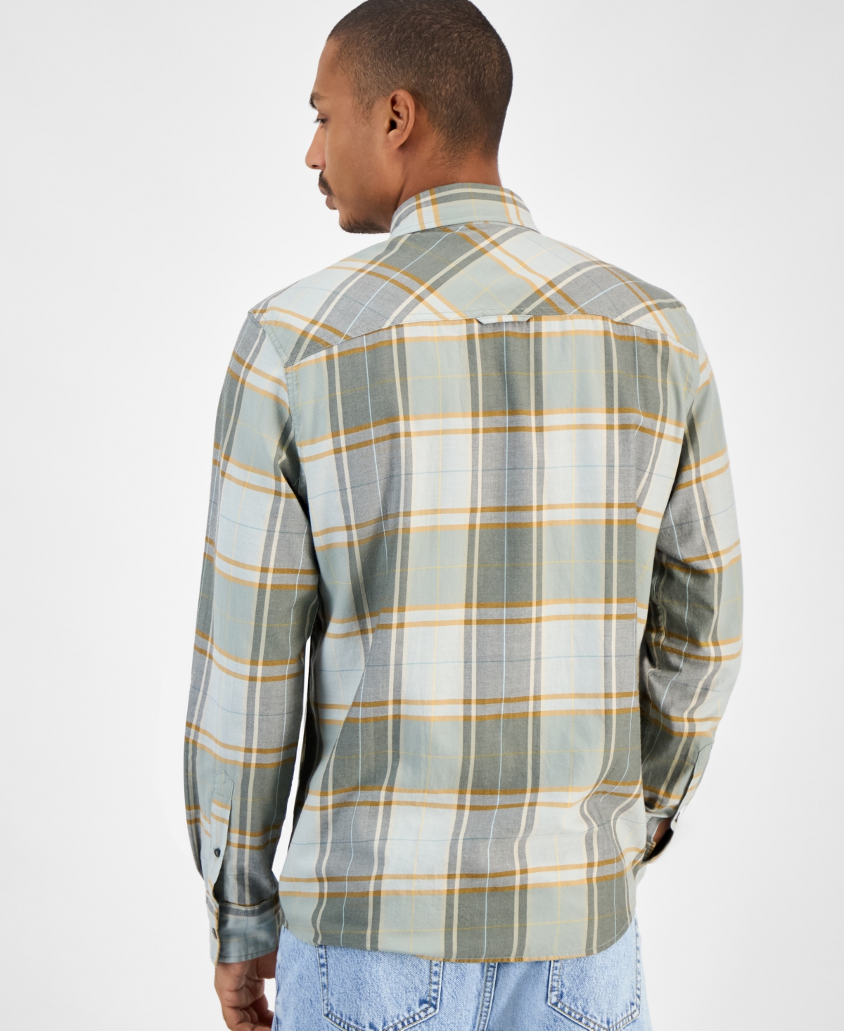 Sun + Stone Men's Plaid Shirt, Macy's Exclusive In Gray