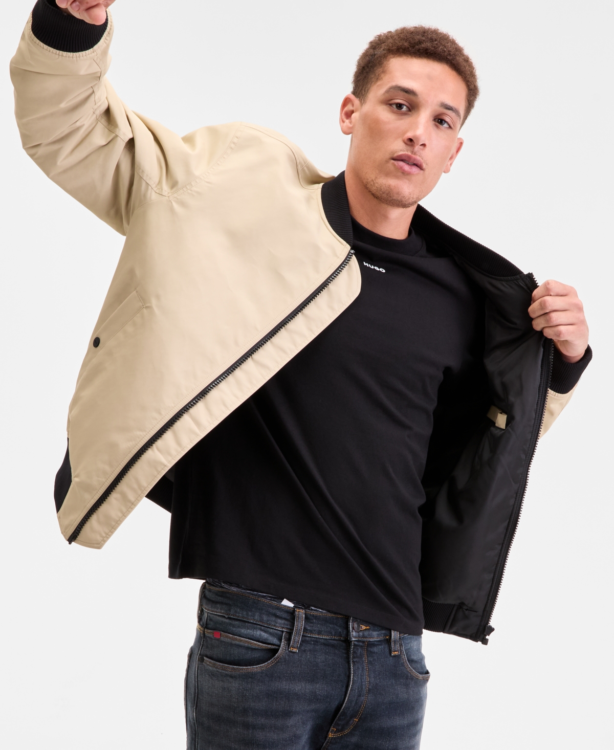 Hugo by Boss Men's Baken2435 Slim-Fit Satin Bomber Jacket