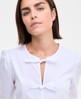 Women's Tie-Front Cotton Peplum Top