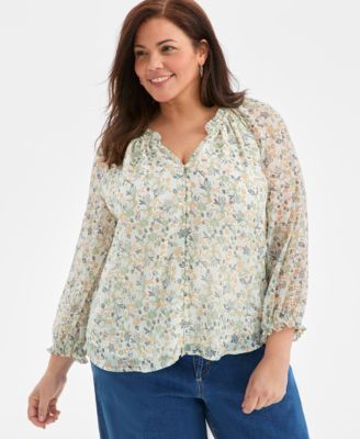 Plus Size Printed Ruffled Top