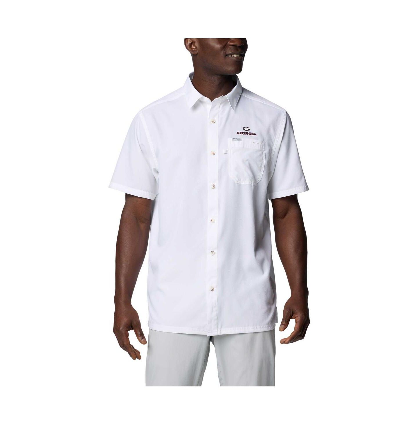Мужская рубашка Columbia White Georgia Bulldogs PFG Slack Tide Omni-Shade Button-Up Camp — фото 1