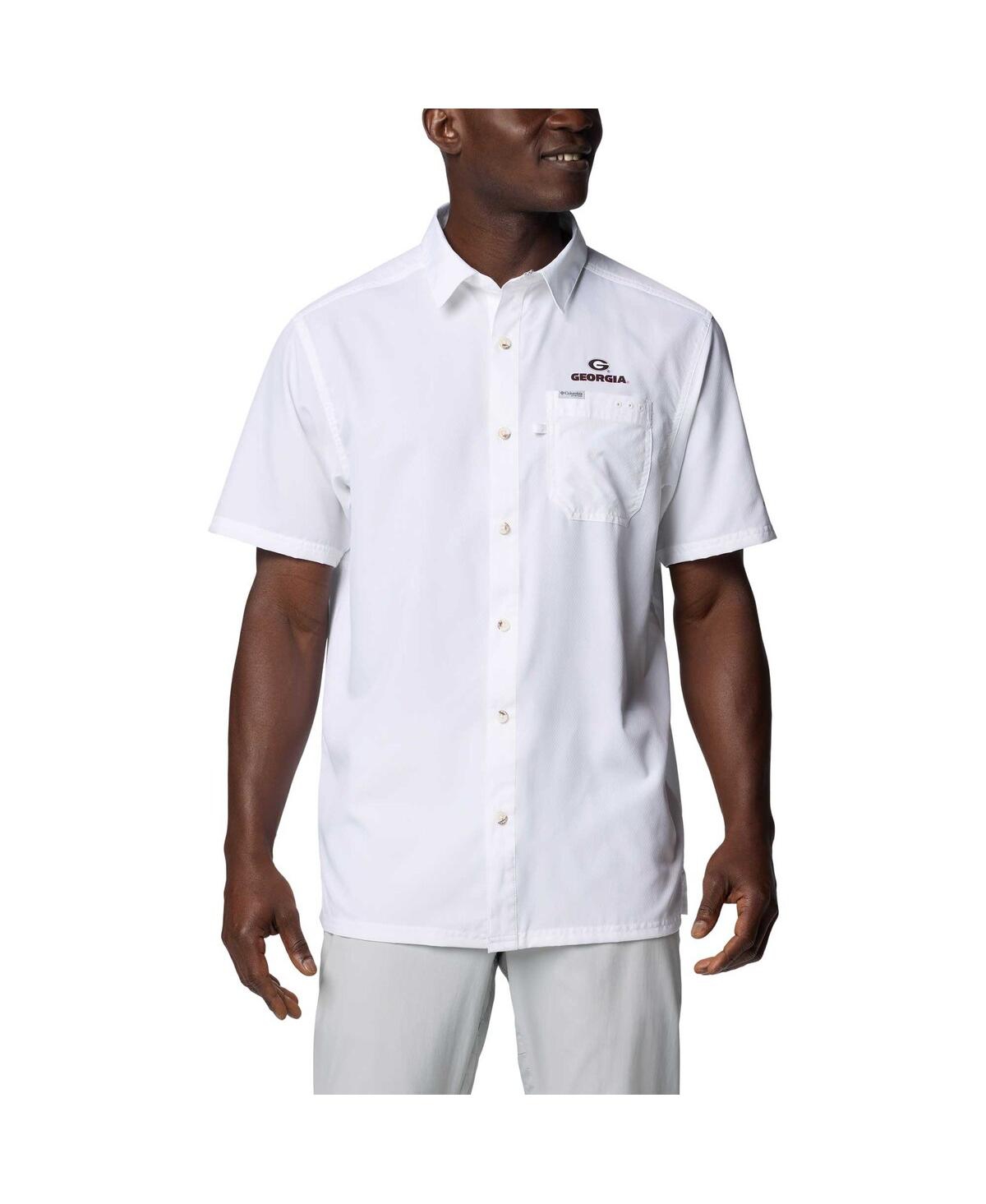 Men's White Georgia Bulldogs Pfg Slack Tide Omni-Shade Button-Up Camp Shirt - White