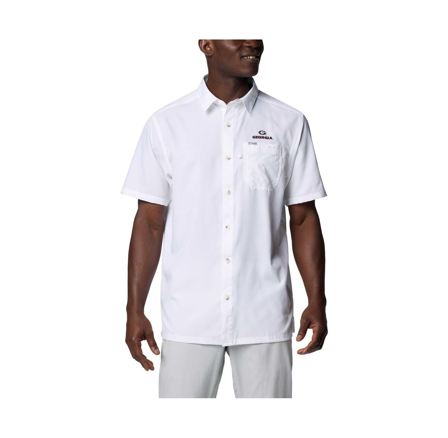 Men's White Georgia Bulldogs PFG Slack Tide Omni-Shade Button-Up Camp Shirt
