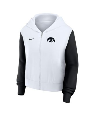 Women's White Iowa Hawkeyes Cropped Beyond Capability Color Block Script Full-Zip Hoodie