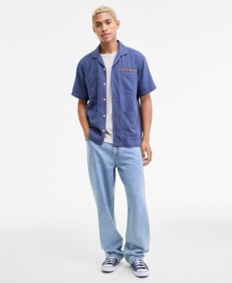 Men's Joss Short Sleeve Embroidered Button-Front Camp Shirt, Macy's Exclusive