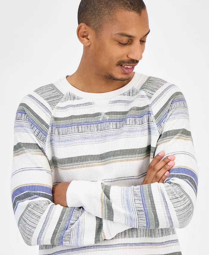Men's Striped Waffle-Knit Thermal Shirt - thumbnail 3